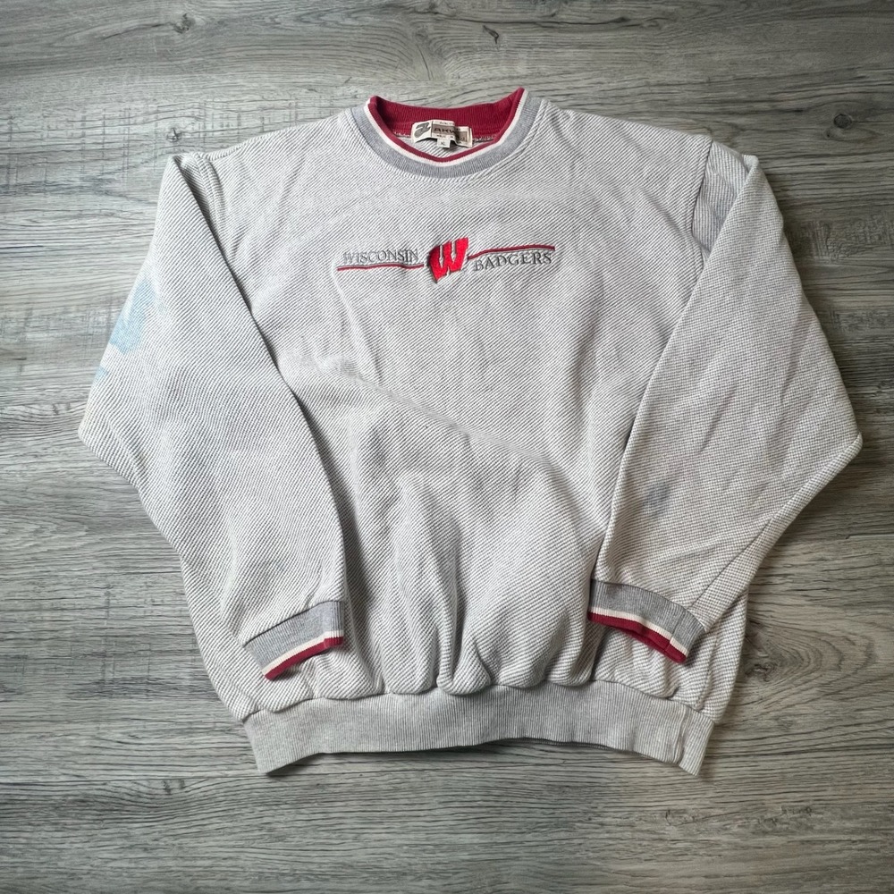Akwa Sweatshirt Mens XL Gray Wisconsin Badgers Vintage Waffle Knit Made in USA